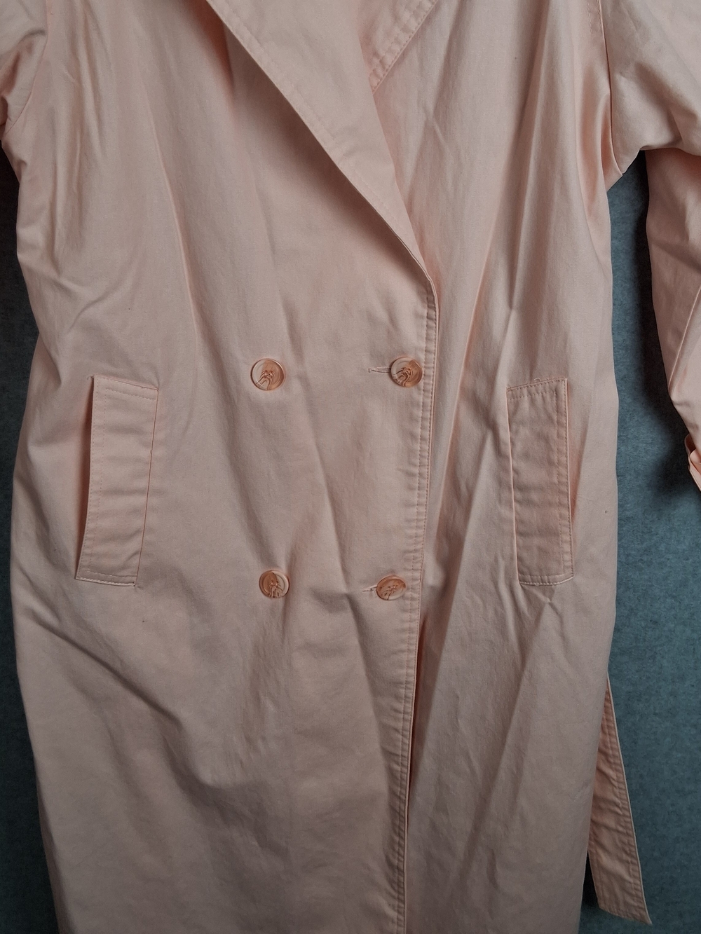 Vtg The Jack Set Trench Coat S Peach Double Breasted Belted 80s Rain Jacket Wmns - Picture 7 of 15